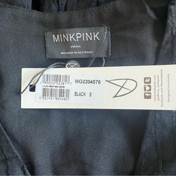 New! Minkpink Lylah puff sleeve Wrap Mini Dress black nwt 30312 - Picture 9 of 13